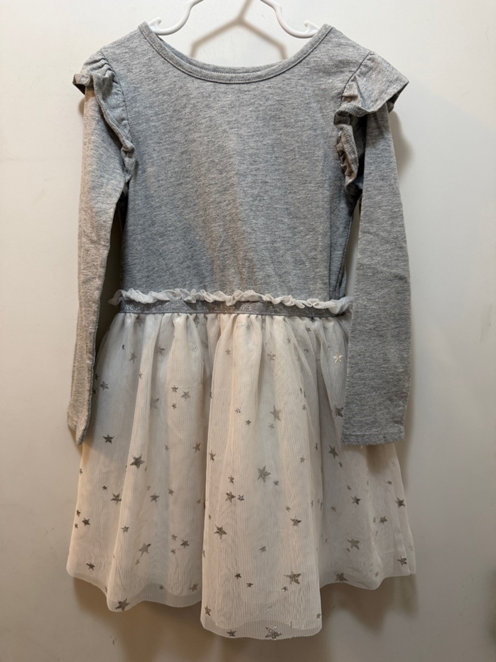 Cat & Jack Grey Top with White Silver Star Tulle Skirt